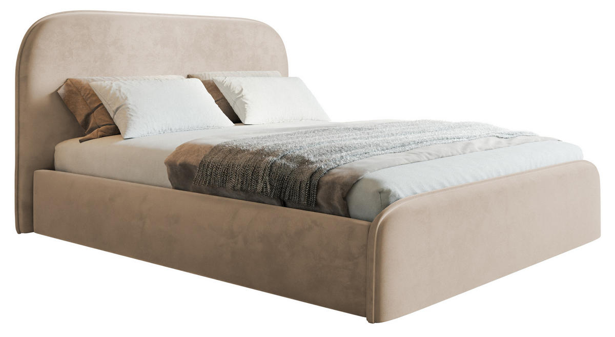 BETT 140x200 cm Wendra Slim mit Lattenrost, Bettkasten, Samt, Beige - Beige, Holz/Textil (140/200cm) - Emporius