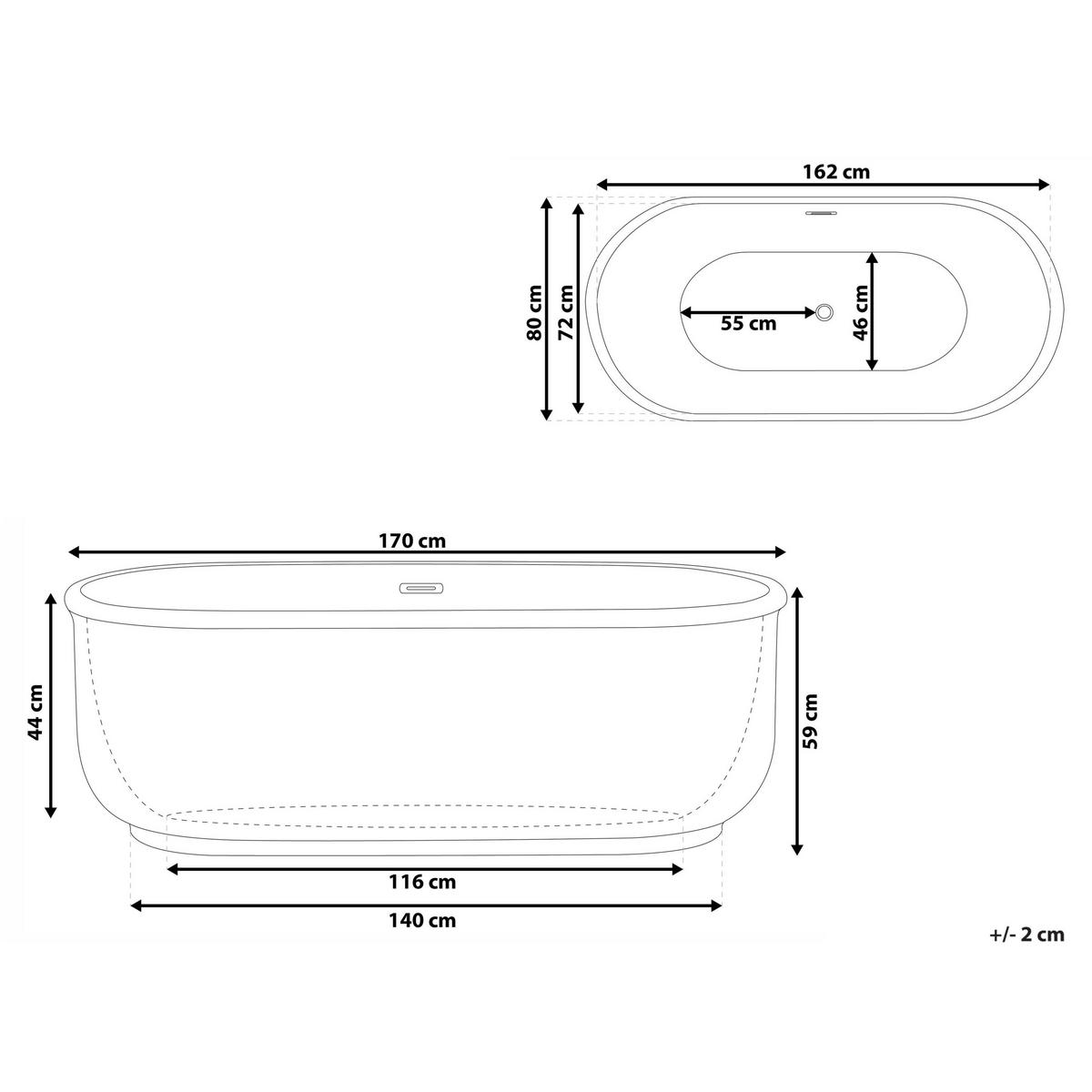 BADEWANNE FREISTEHEND 80x170x59 cm schwarz Pinel - Schwarz, Kunststoff (80/59/170cm) - Beliani