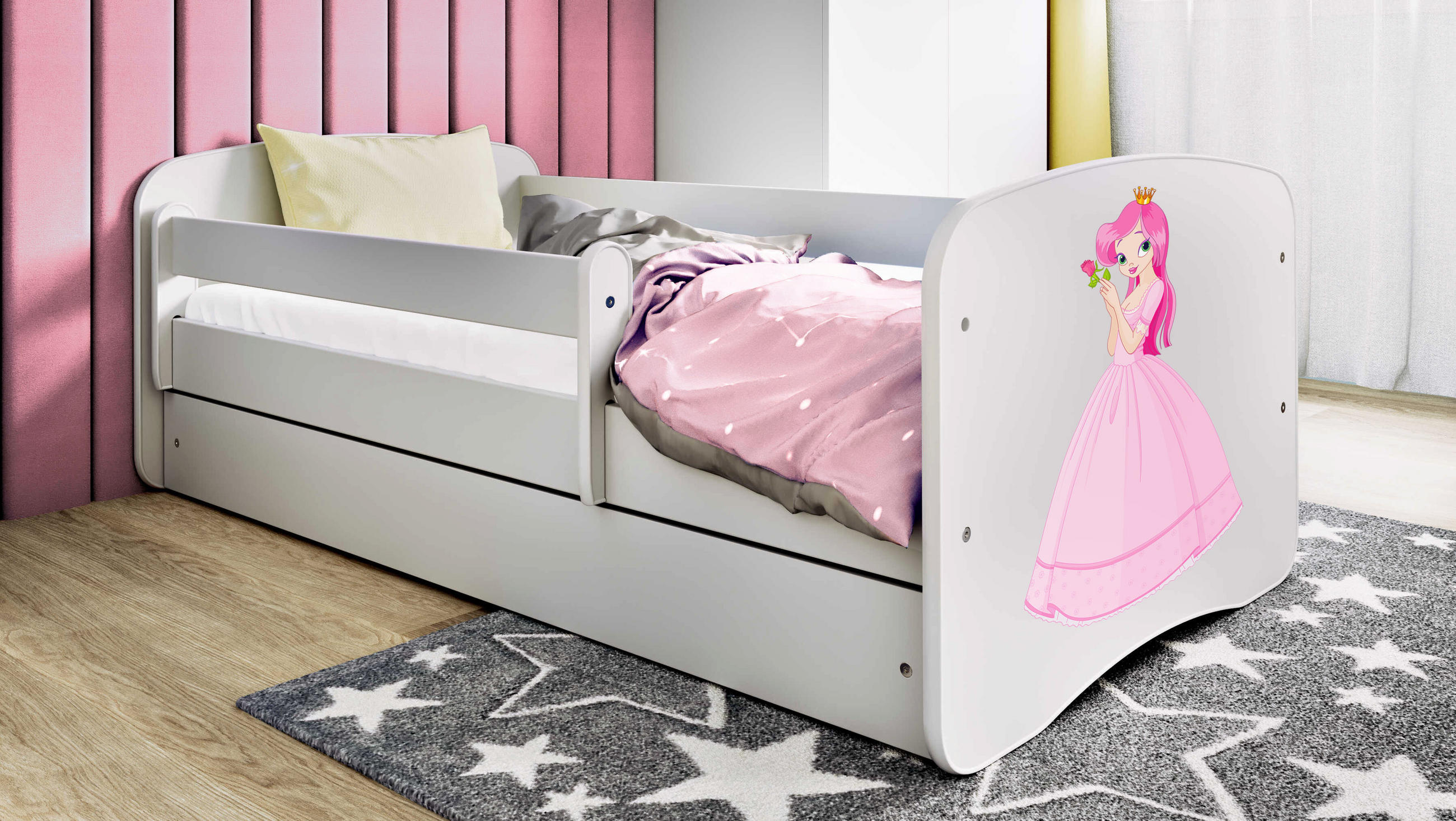 KINDERBETT Prinzessin mit Schublade 180/80 90/61/184 - Weiß, Holzwerkstoff (80/180cm) - RAUMHIRSCH FURNITURE