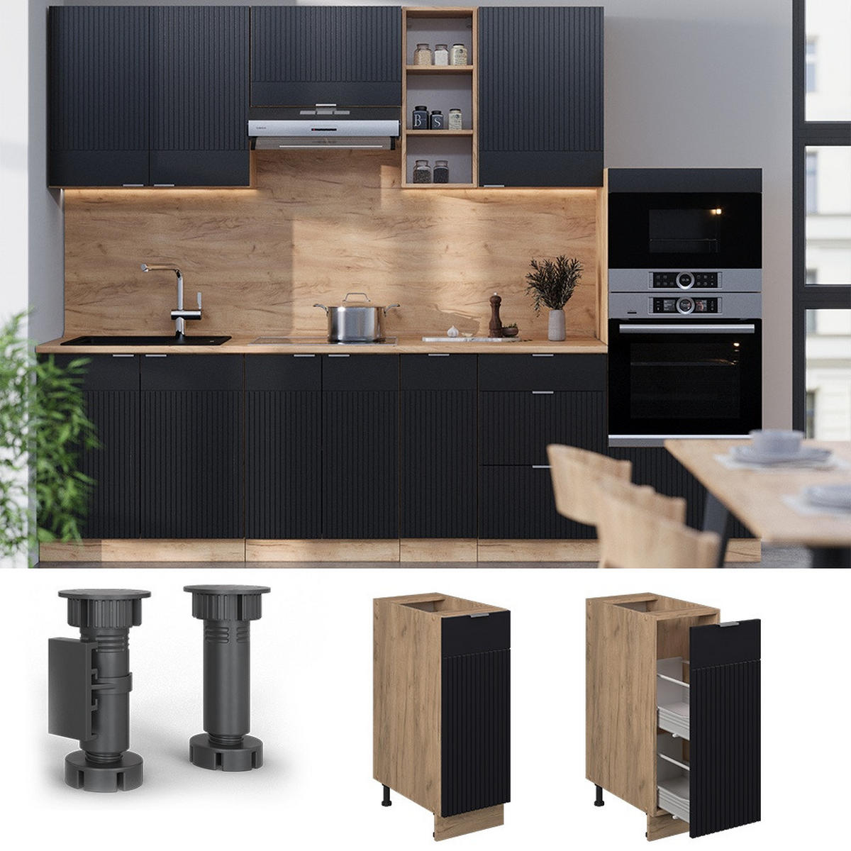 APOTEKARSKÅP Fame-Line Svart randig 30 cm , AP Oak - Honungsek/Svart, Träbaserade material (30/82/60cm) - Vicco