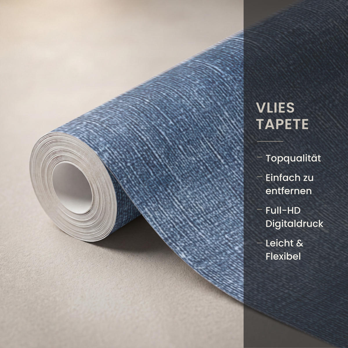 TAPETE - Leinen - Textur - Muster - Denim - Rustikal - 120x240 cm - Blau, Papier (120/240cm) - OnlyWow
