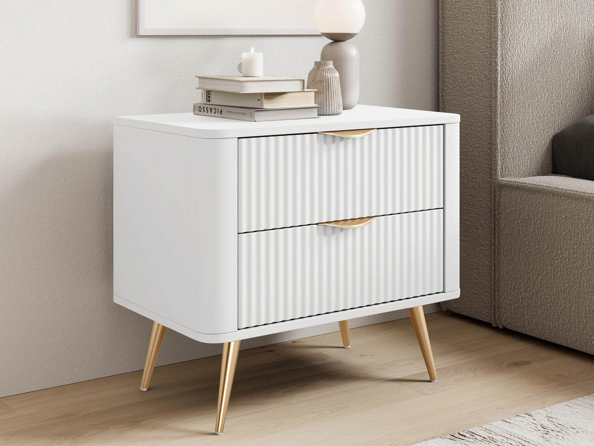 NACHTTISCH Lante - Goldfarben/Weiß, Holzwerkstoff/Metall (64/56/38cm) - MIRJAN24