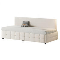 SAMT-POLSTERBETT 90/200 cm mit Bettkasten und gepolsterter Rückenlehne - Beige, Textil (90/200cm) - BEAOK