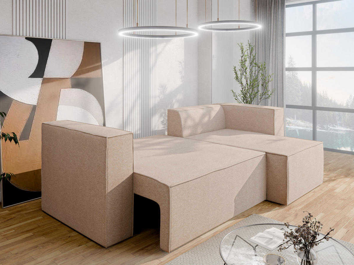 ECKSCHLAFSOFA AURIX Schlafsofa mit Bettkasten, Beige - Beige, Holz (150/244cm) - Panda Möbel