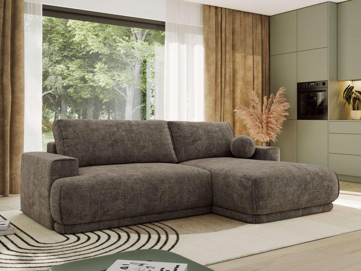 ECKSCHLAFSOFA RINA L Braun Schenille grob gewebt - rechts - Schwarz/Braun, Kunststoff/Textil (170/267cm) - MKS