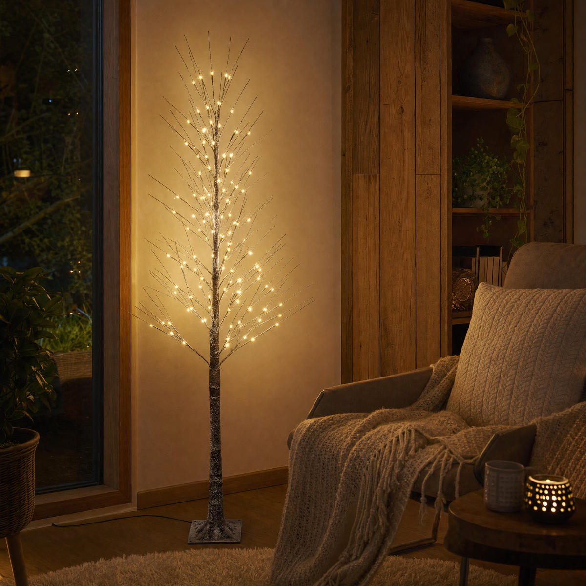 LED-BAUM 150 cm mit 240 neutralweißen LEDs und Schneeverzierung für Innen und Außen, 5 Meter Kabel - Weiß, Kunststoff (17/17/150cm) - Northpoint