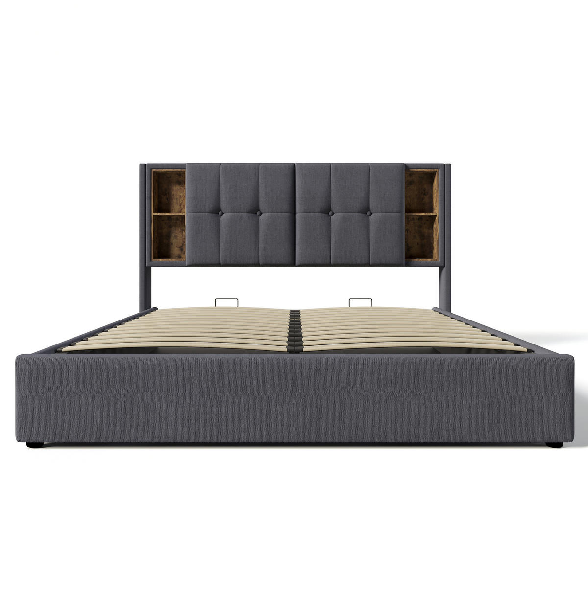 ČALOUNĚNÁ postel 160/200 cm šedá z bavlny s úložným prostorem a bezdrátovým nabíjením - šedá, textil (160/200cm) - OKWISH