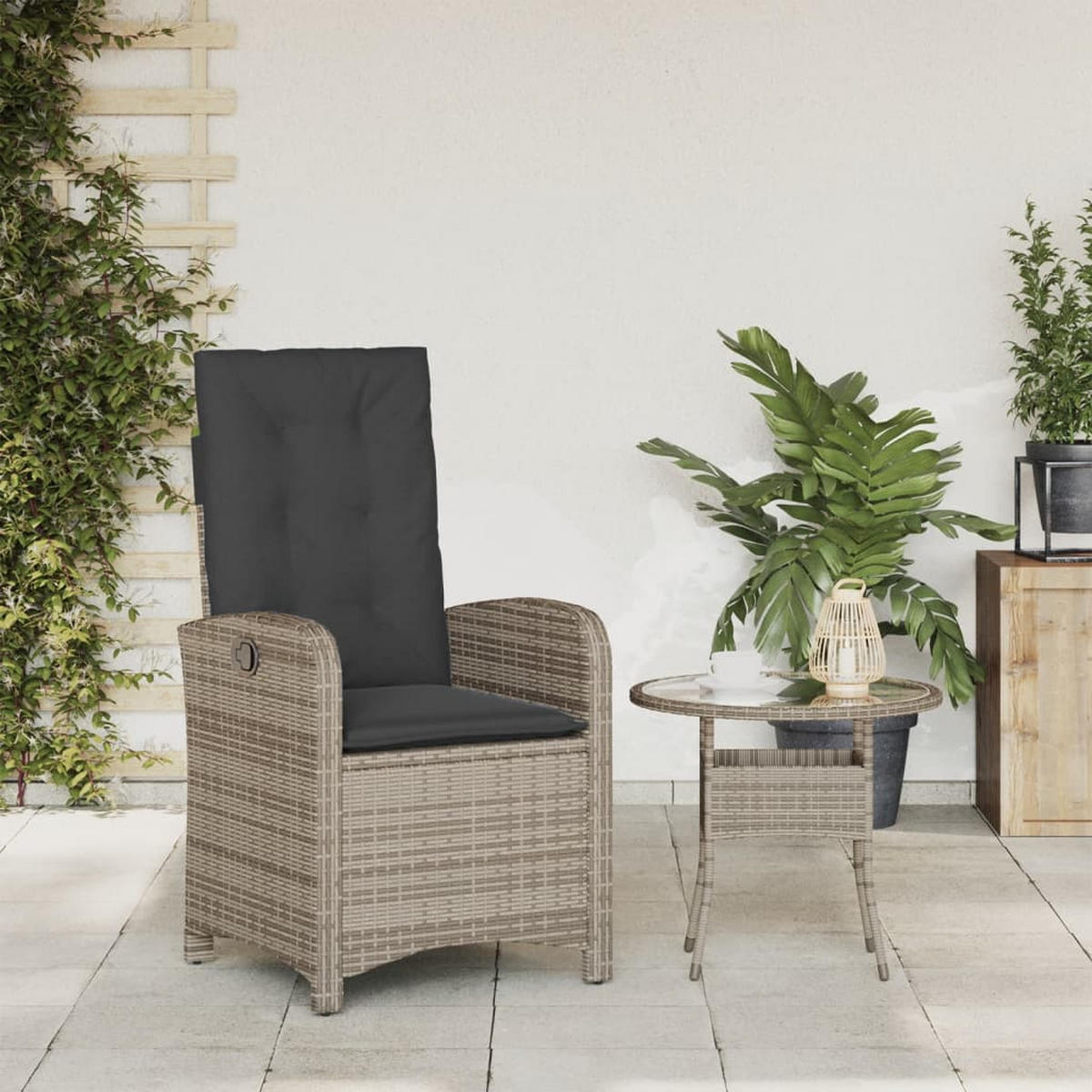 GARTENSESSEL Verstellbar Mit Kissen Grau Poly Rattan - Grau, Kunststoff (57/93/58.5cm) - vidaXL