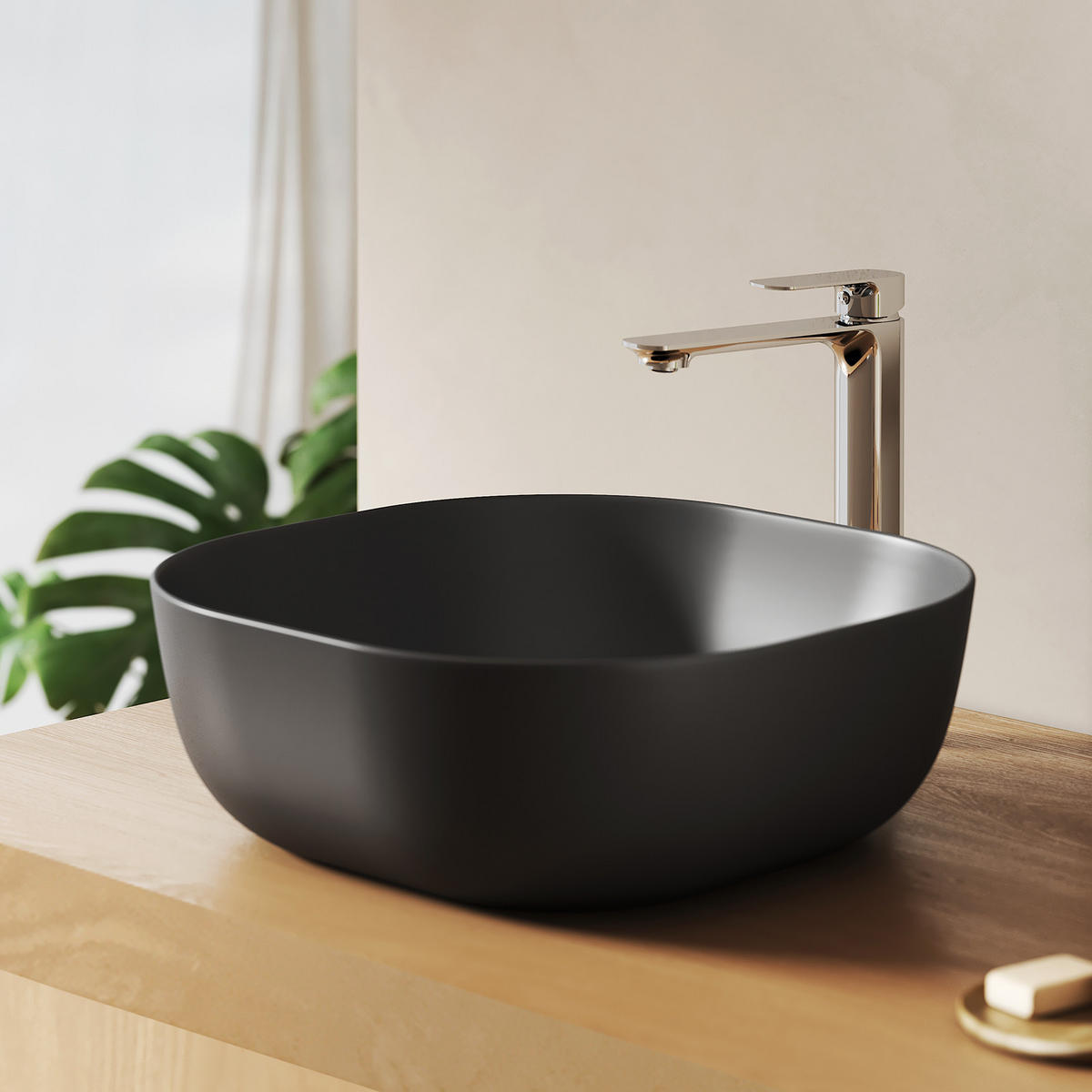 WASCHBECKEN Quadratisch R-Ecken Schwarz 41,5 / 41,5 / 14,5 cm - Schwarz, Keramik (41.5/14.5/41.5cm) - EMKE