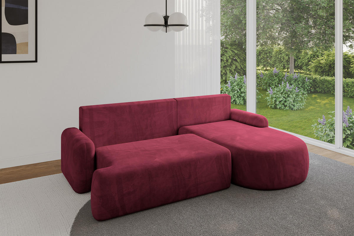 WOHNLANDSCHAFT mit Schlaffunktion und Bettkasten LIRA-L - 264x172x89 Bordeauxrot - Bordeaux, Holzwerkstoff/Textil (172/264cm) - ALTDECOR