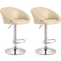 BARHOCKER 2er Set Lederlook creme - Chromfarben/Creme, Textil/Metall (55/86/51cm) - CLP