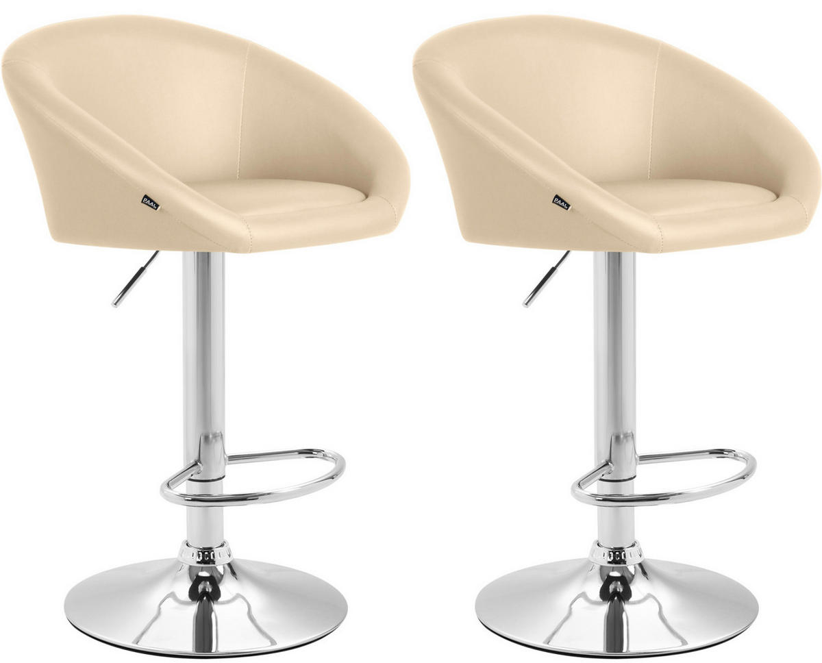 BARHOCKER 2er Set Lederlook creme - Chromfarben/Creme, Textil/Metall (55/86/51cm) - CLP