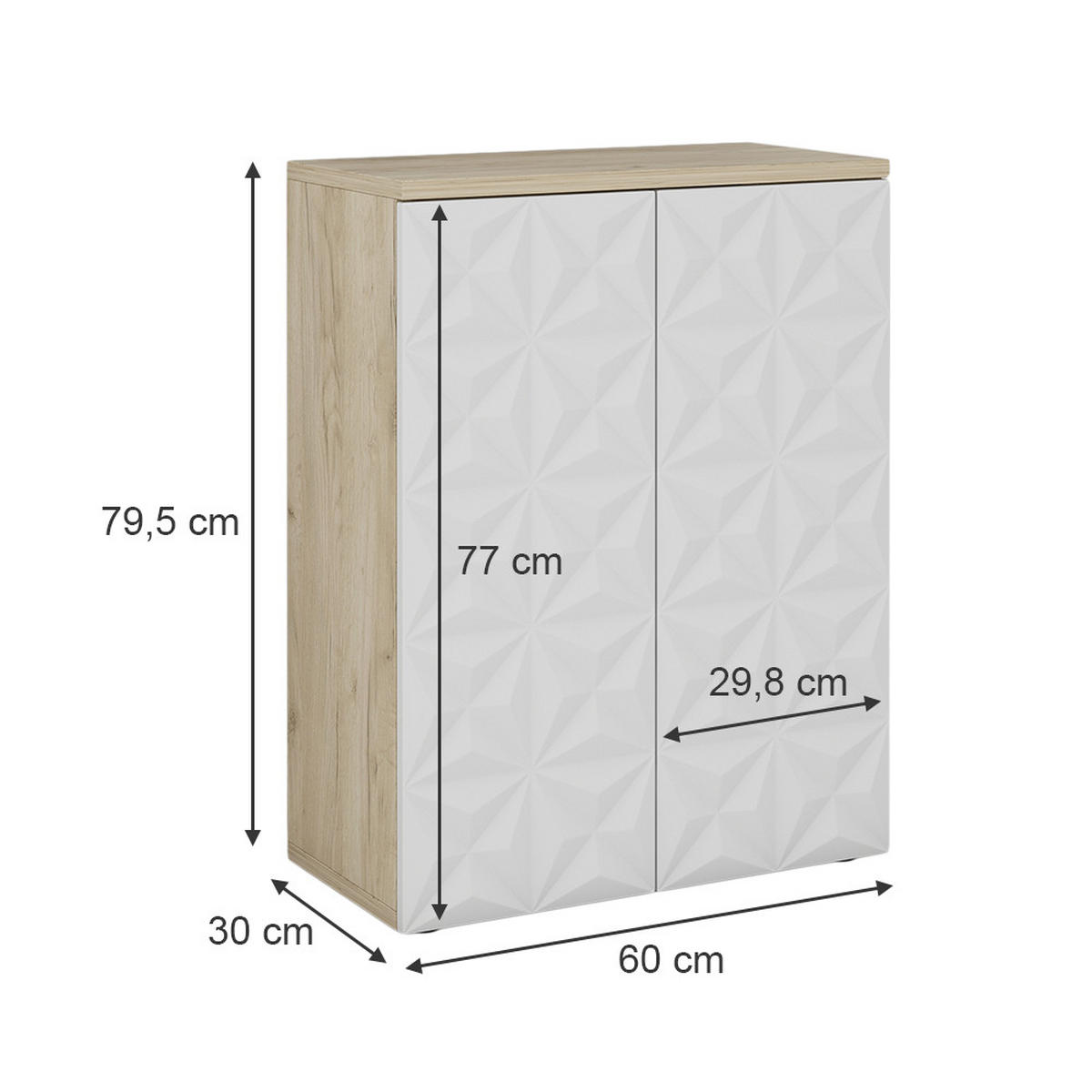 MIDISCHRANK Edge Weiß 60 x 79.5 cm mit 2 Türen und 3 Fächer - Eichefarben/Weiß, Holzwerkstoff (60/79.5/30cm) - Vicco