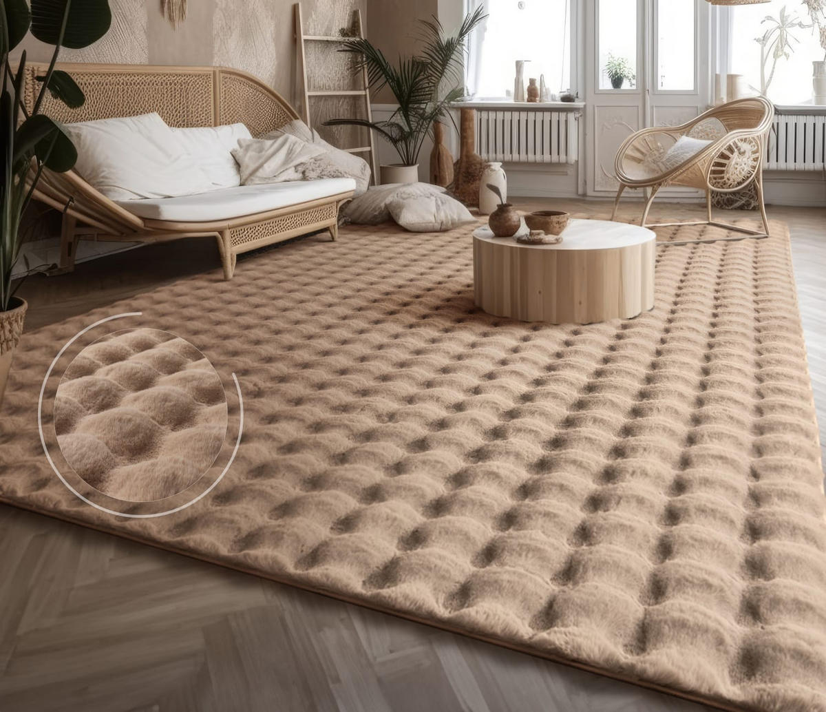 HOCHFLORTEPPICH Rauten Beige 60 x 100 cm - Beige, Kunststoff (60/100cm) - TT Home