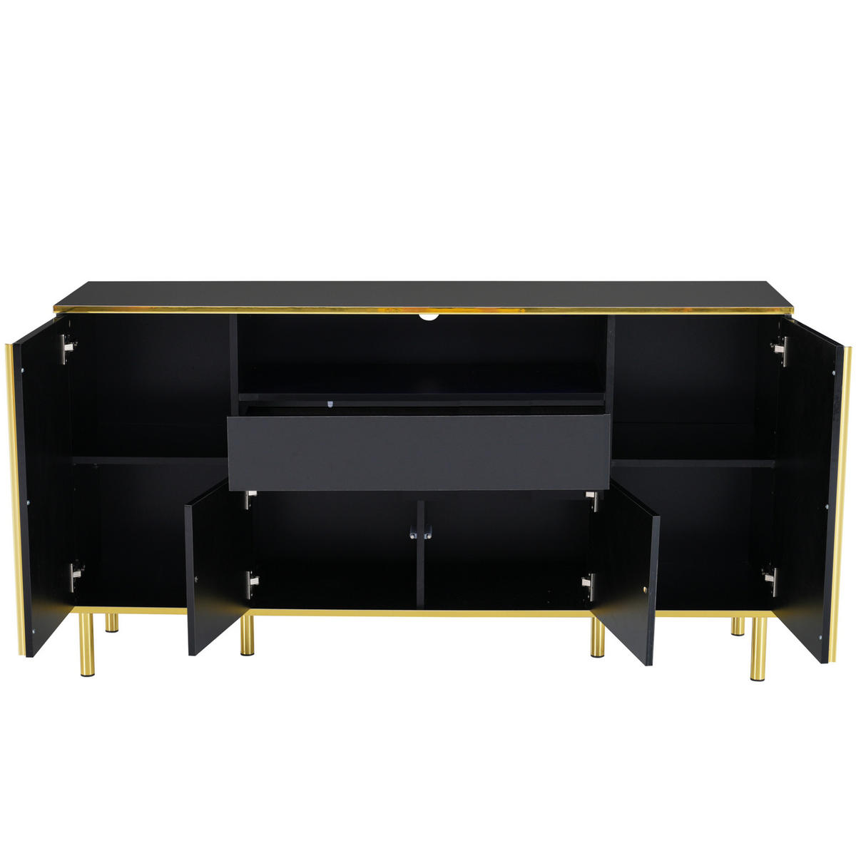 SIDEBOARD 150/40/80 cm in Schwarz Hochglanz mit 4 Türen, Schublade und LED - Schwarz, Holzwerkstoff (150/80/40cm) - Flora Grace