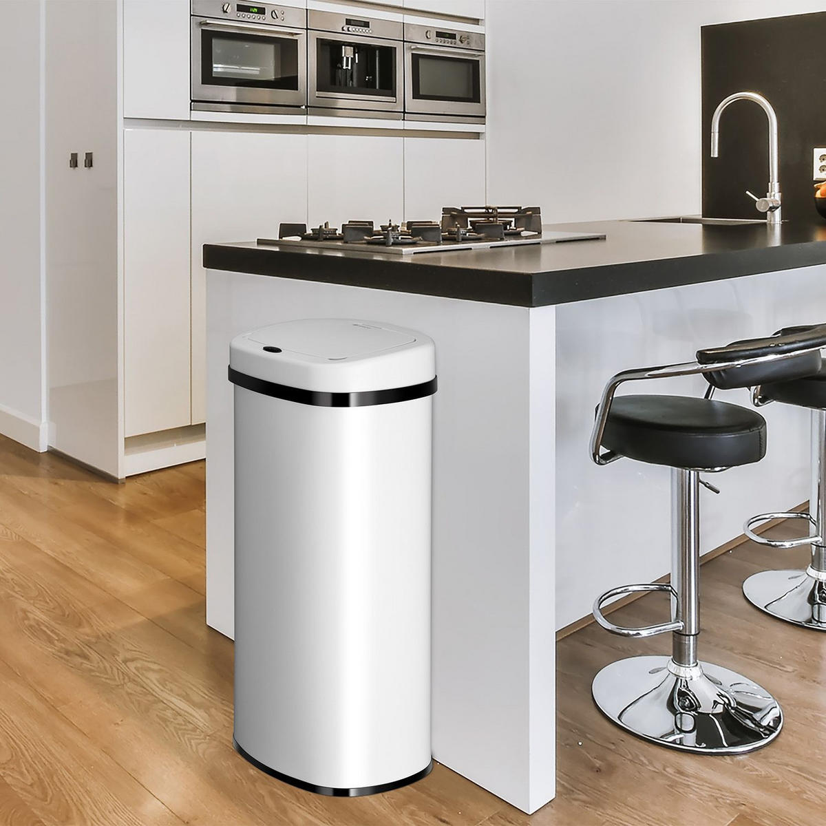 MÜLLEIMER viereckig 70L weiß mit Sensor - Weiß, Metall (40/73/29cm) - Juskys