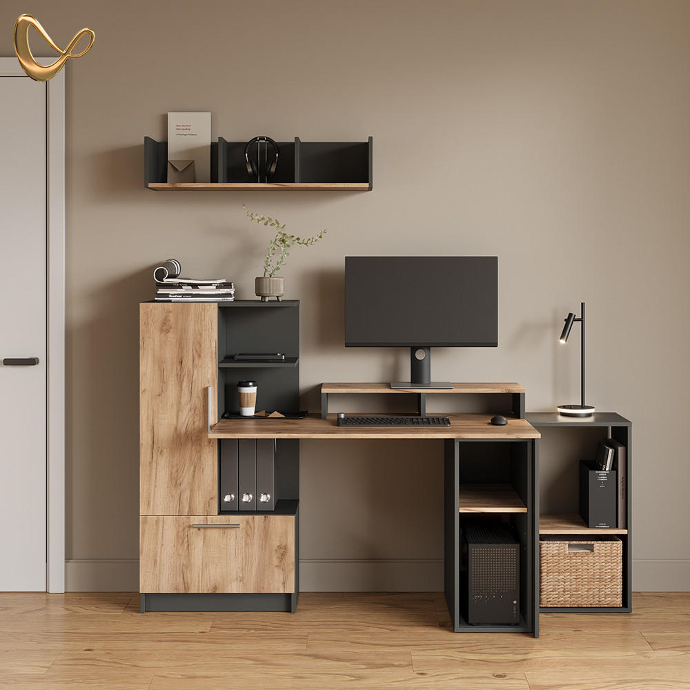 MONITORSTÄNDER Lorena Anthrazit/Goldkraft Eiche 80 x 12 cm - Anthrazit, Holzwerkstoff (23.5/80/12cm) - Livinity®