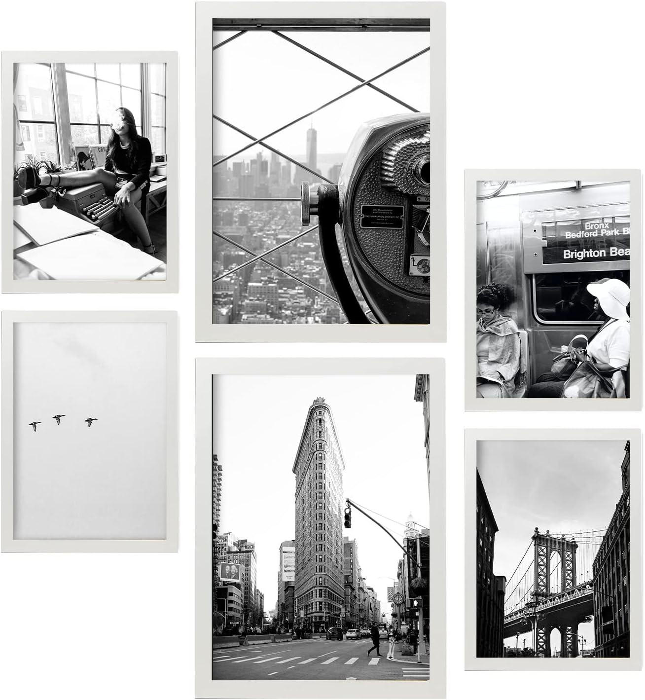 POSTER Set Mit 6 New York Schwarzweiß A3 & A4 Schwarzer Rahmen - Schwarz, Papier (29/3cm) - Nacnic