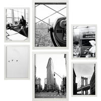 POSTER Set Mit 6 New York Schwarzweiß A3 & A4 Rahmen Aus Hellem Holz - Beige, Papier (29/3cm) - Nacnic