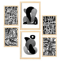 POSTER Set Mit 6 Kaput Handwerk In Liebhaber Abstrakt Ästhetische Dekorative Gemälde Für Ihr Wohnzimmer Zuhause A3 & A4 Rahmen Aus Hellem Holz - Beige, Papier (29/3cm) - Nacnic