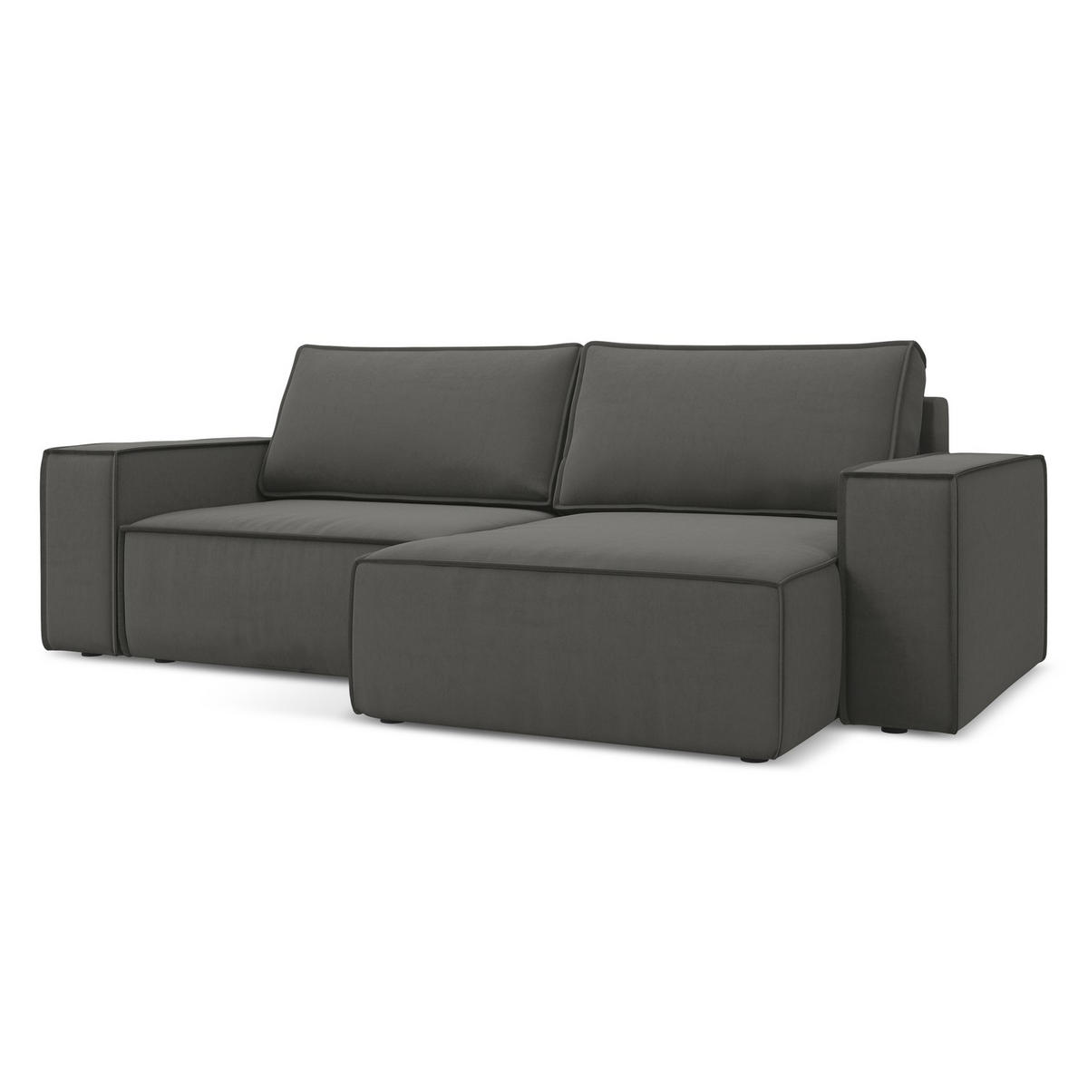 ECKSOFA mit Schlaffunktion Samt Stoff Grau - Dunkelgrau/Schwarz, Kunststoff/Textil (257/148cm) - LaMiaSofa
