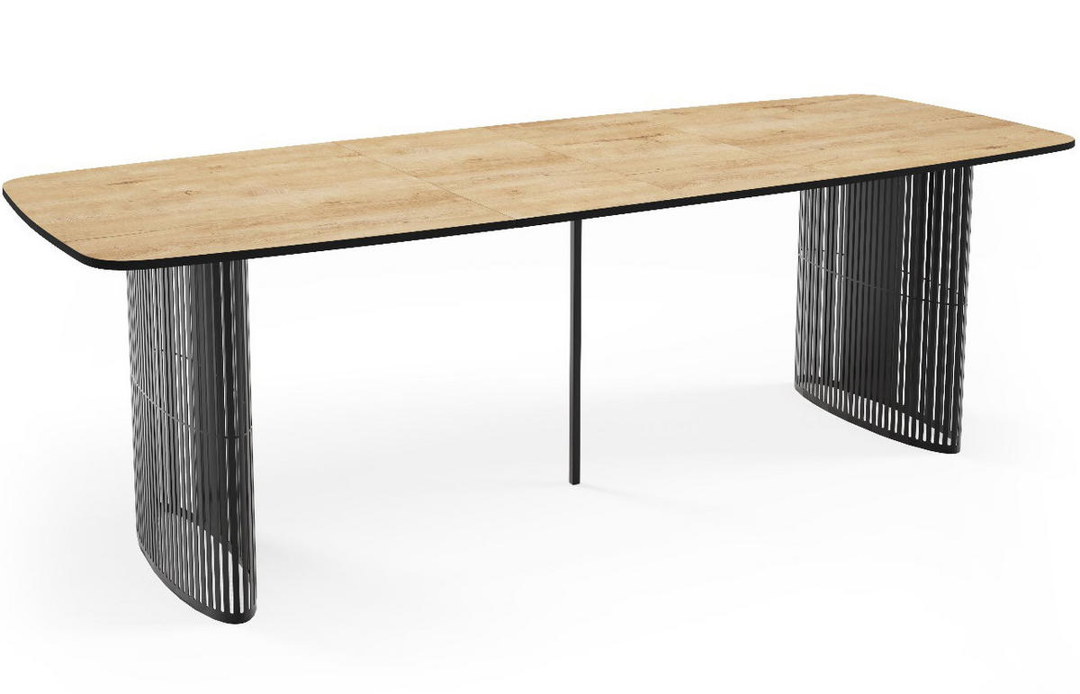 ESSTISCH Cavaro rechteckig oval ausziehbar, Braun 180-256/90/76 cm - Eichefarben/Schwarz, Holzwerkstoff/Metall (90/256/76cm) - WFL GROUP