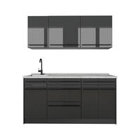 SINGLEKÜCHE R-Line, Anthrazit Hochglanz/Anthrazit, 160 cm Arbeitsplatte Marmor - Schwarz Hochglanz/Anthrazit, Holzwerkstoff (160/81.6/60cm) - Vicco