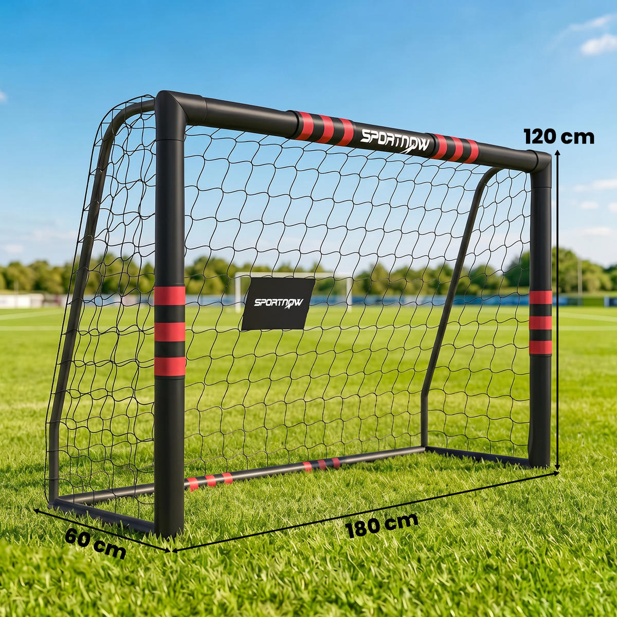 FUSSBALLTOR Metall PE Schwarz Rot - Schwarz, Metall (60/180cm) - SPORTNOW