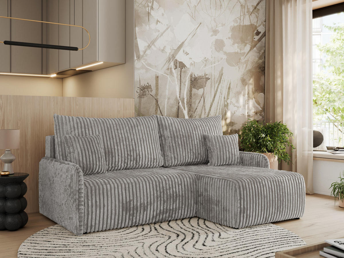 ECKSCHLAFSOFA ARPA L Grau Cord - rechts - Schwarz/Grau, Kunststoff/Textil (150/198cm) - MKS