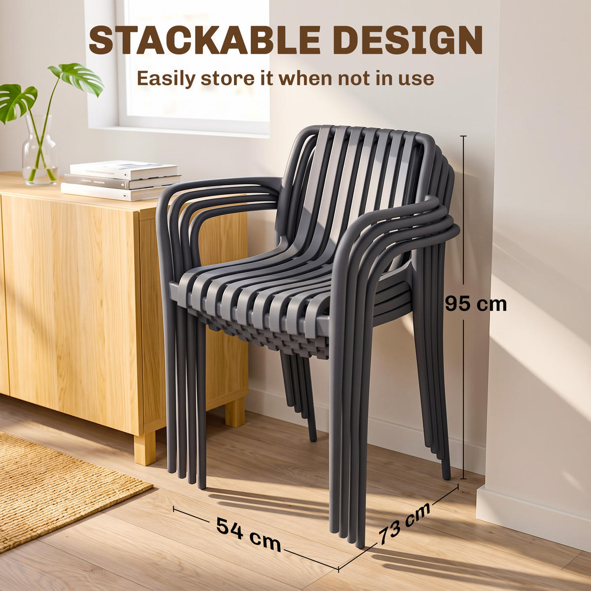 GARTENSTÜHLE 4er Set Kunststoff Dunkelgrau - Dunkelgrau, Kunststoff (55/81.5/58.5cm) - Outsunny