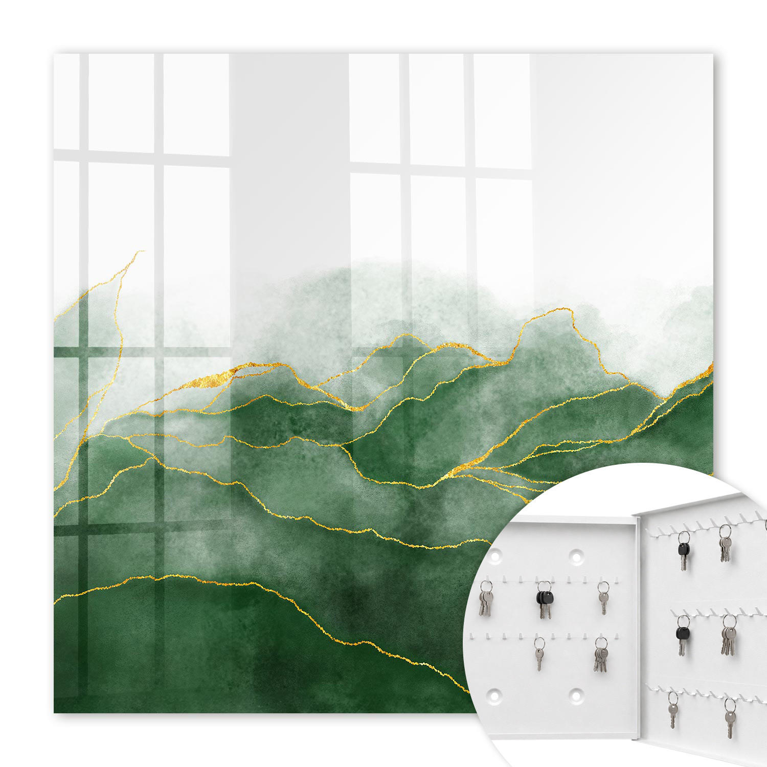 SCHLÜSSELBOX Weiß 30x30 cm – Türöffnung nach rechts - Grüne Hügel - Grün, Metall (30/30/5cm) - TULUP
