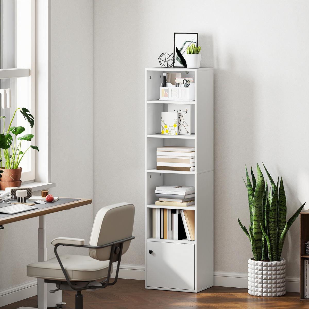 REGAL DE-15549 40/30/156 cm, 3 verstellbare Böden + Schrank Weiß - Weiß, Holzwerkstoff (40/156/30cm) - ComfortXL