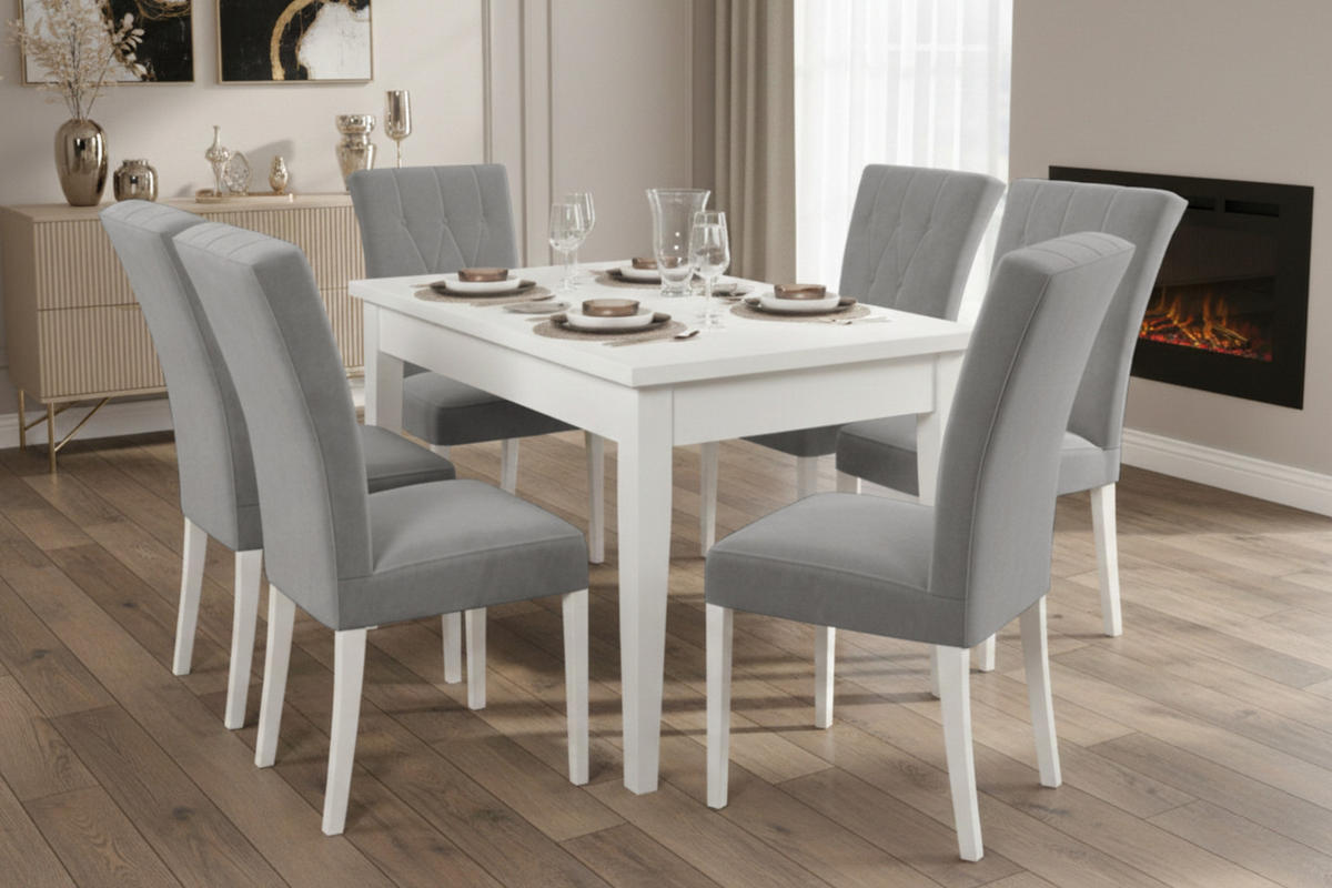 TISCHGRUPPE DAKOTA 170/90 cm in Weiß mit 6 Stühlen in Hellgrau - Hellgrau/Weiß, Holz/Holzwerkstoff (90/77/170cm) - Deine Möbel 24