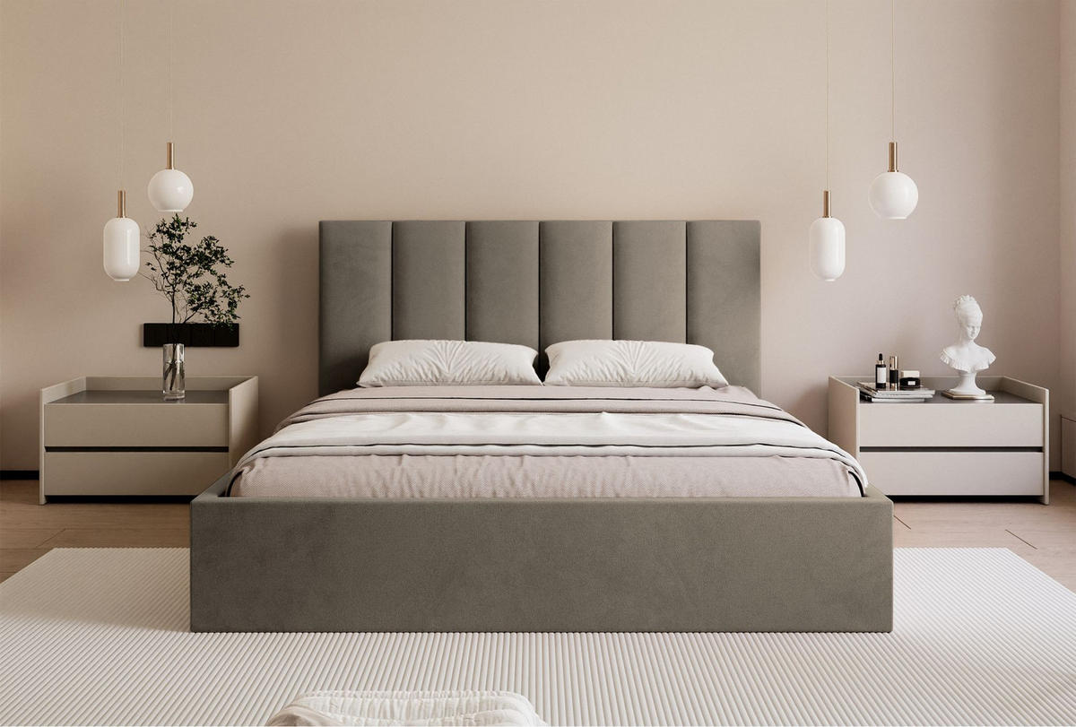 POLSTERBETT Masego Graubeige, Velours, 160x200 cm - Taupe, Textil (160/200cm) - Selsey