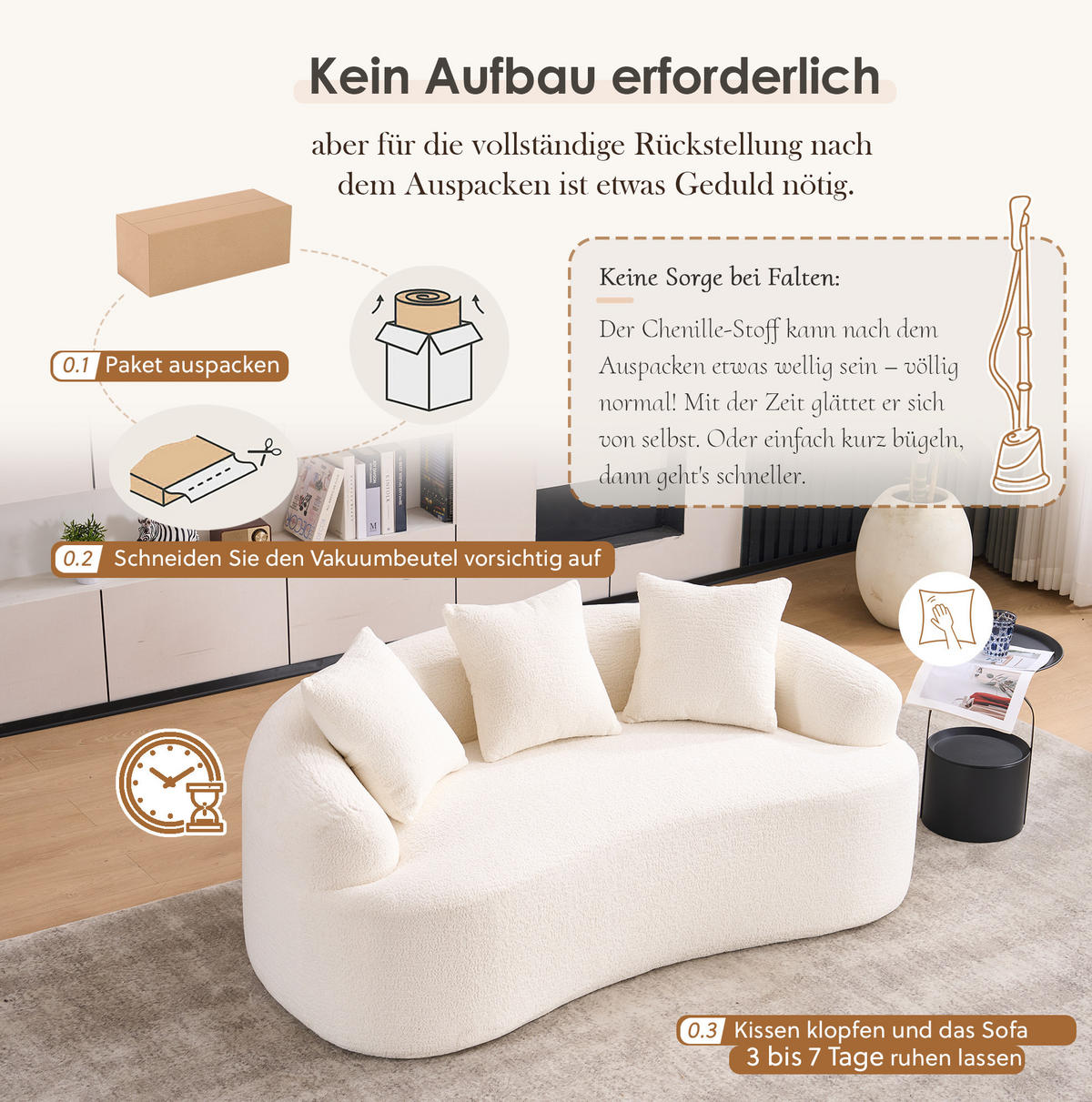 ZWEISITZER-SOFA mit tiefem Sitz Chenille Weiß - Weiß, Kunststoff (153/63/94cm) - Meubliv