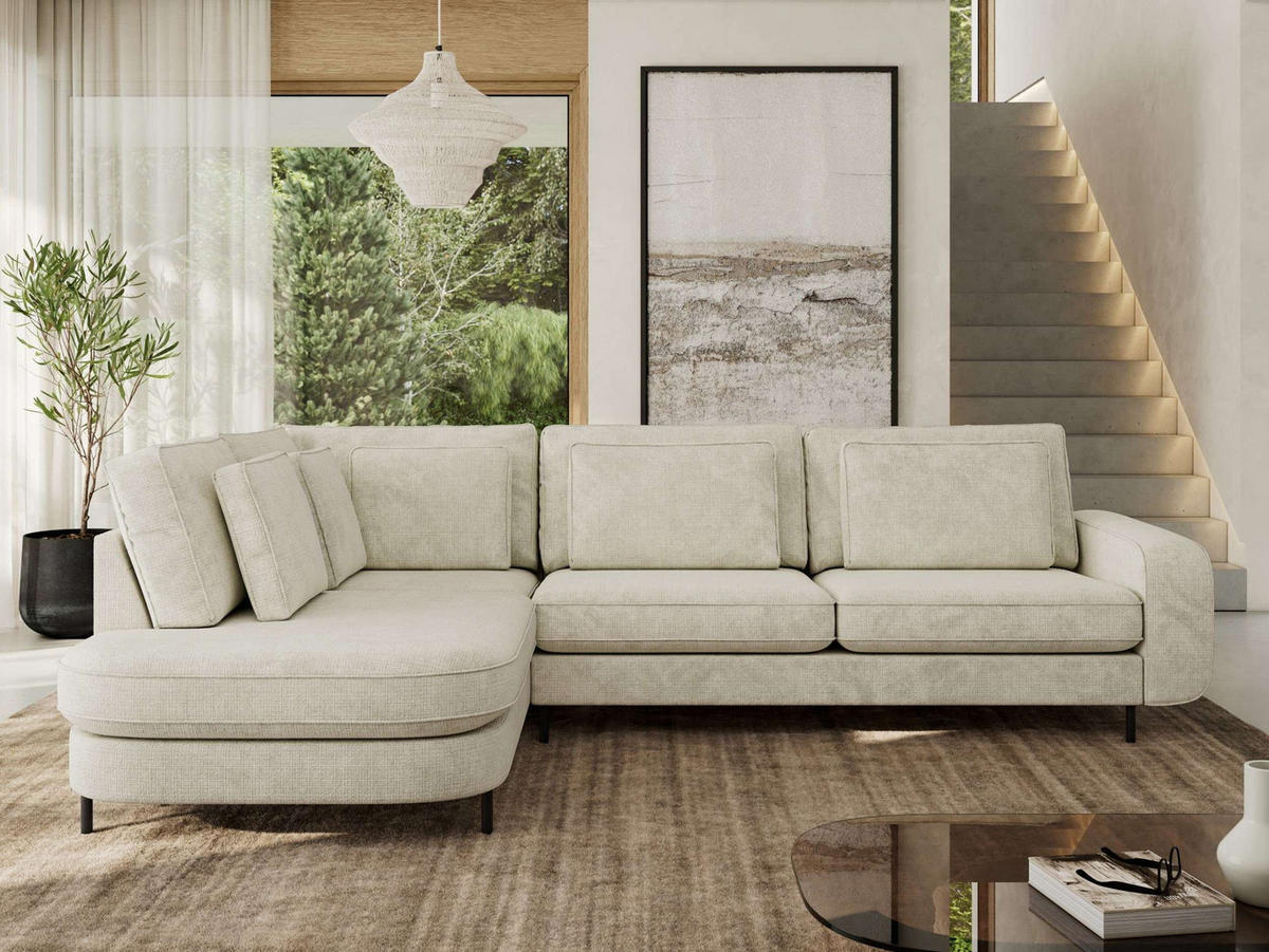 ROHOVÁ SEDAČKA CALENO L - Krémový hladký senil - Pravá Strana - černá/krémová, kov/textil (317/225cm) - MKS