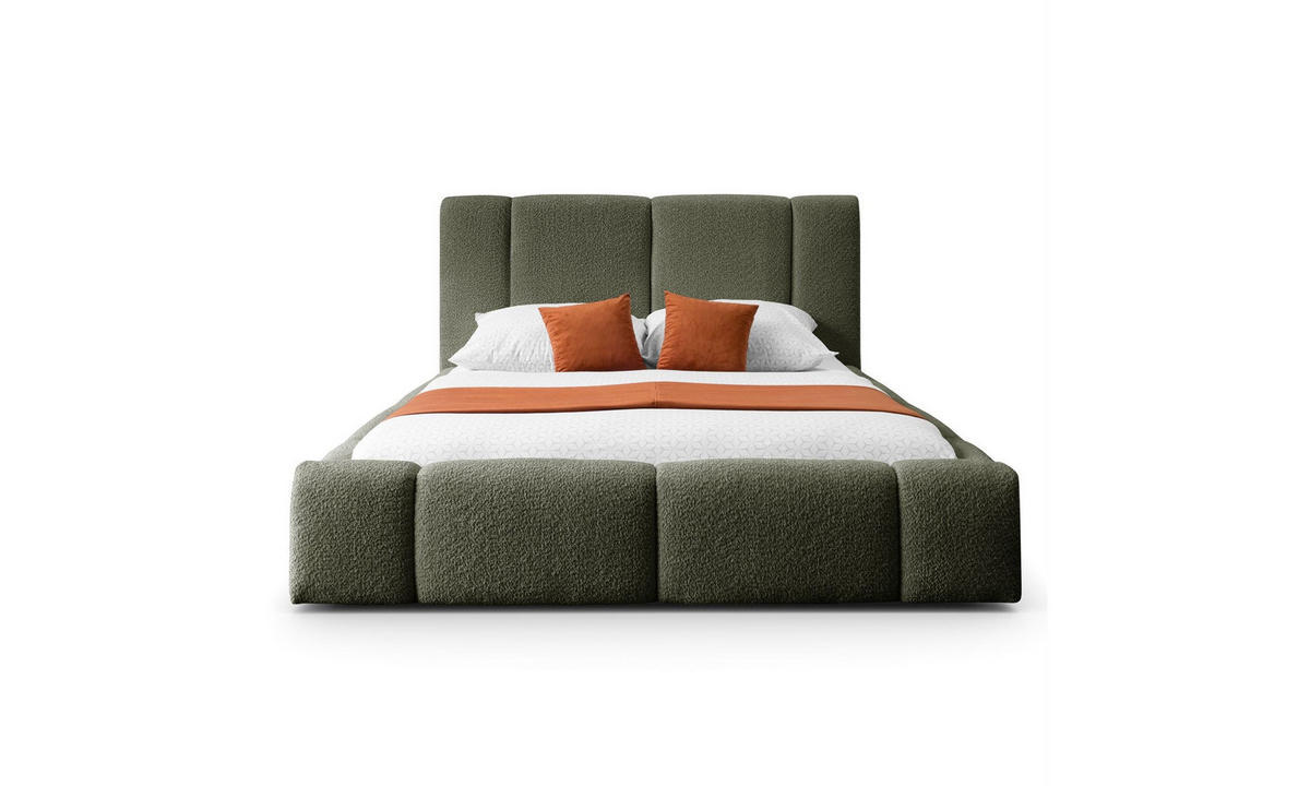 POLSTERBETT ELENA 140x200 cm Olivgrün (Anthology 12), 34 Holzlatten, Kopfteil 108 cm - Grün, Textil (140/200cm) - Lookway