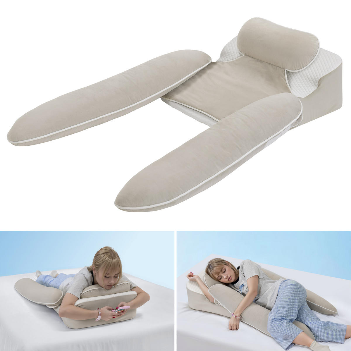 SEITENSCHLÄFERKISSEN Keilförmiges - Beige, Textil (73/135cm) - Vercart