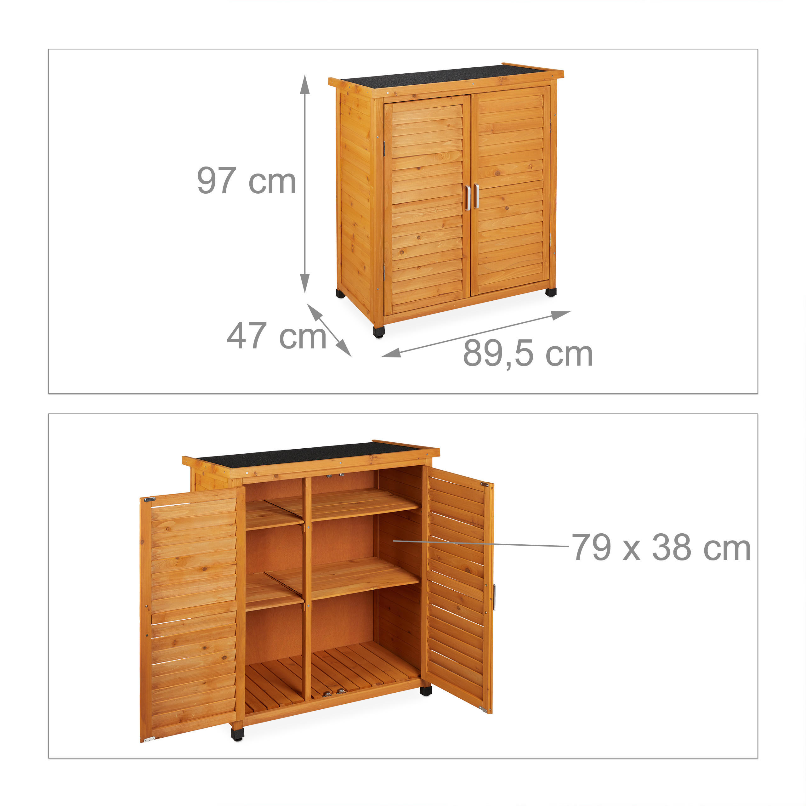 Thumbnail - Relaxdays Gartenschrank, Hellbraun, Holz, Metall, 86.5x97x47 cm, Aufbewahrung & Schutzhüllen, Geräteschuppen