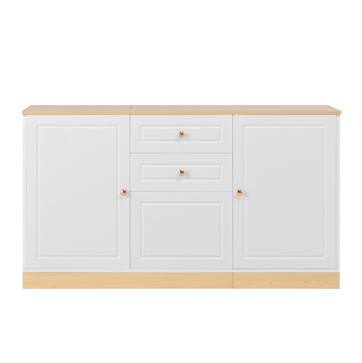 SIDEBOARD 135,5/39/76 cm in Weiß und Holzoptik mit 3 Türen und 2 Schubladen - Weiß, Holzwerkstoff (135.5/76/39cm) - Flora Grace