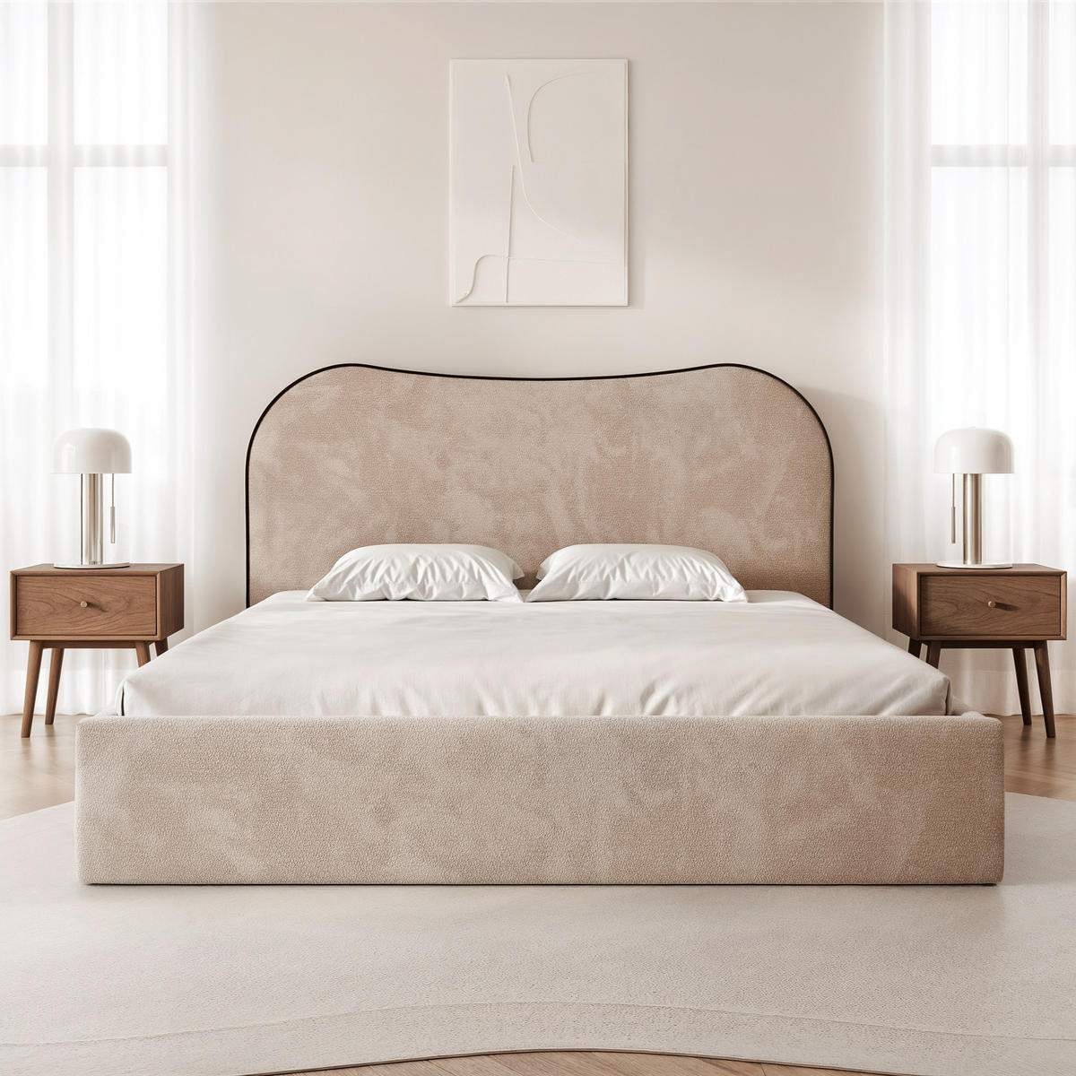 POLSTERBETT Rotello 140x200 cm Beige Chenille Stoff – (Bettkasten, Lattenrost) - Beige, Holz/Holzwerkstoff (140/200cm) - Ravio