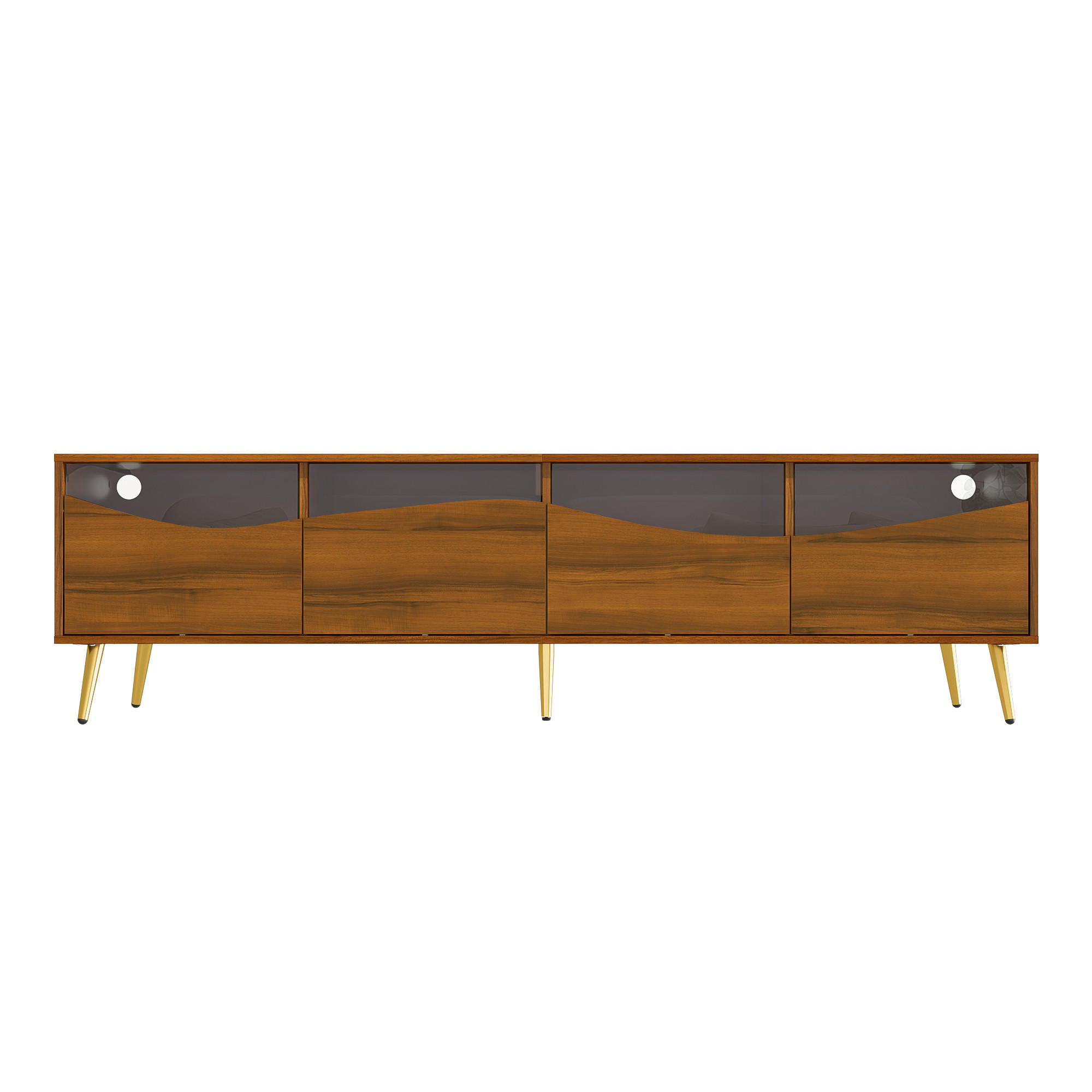 TV-SCHRANK 180 cm Mit LED-Beleuchtung, Glasfront, goldenen Metallfüßen Walnussfarben, Stauraum für Wohnzimmer - Braun, Holzwerkstoff (180/50/40cm) - Urban Meuble