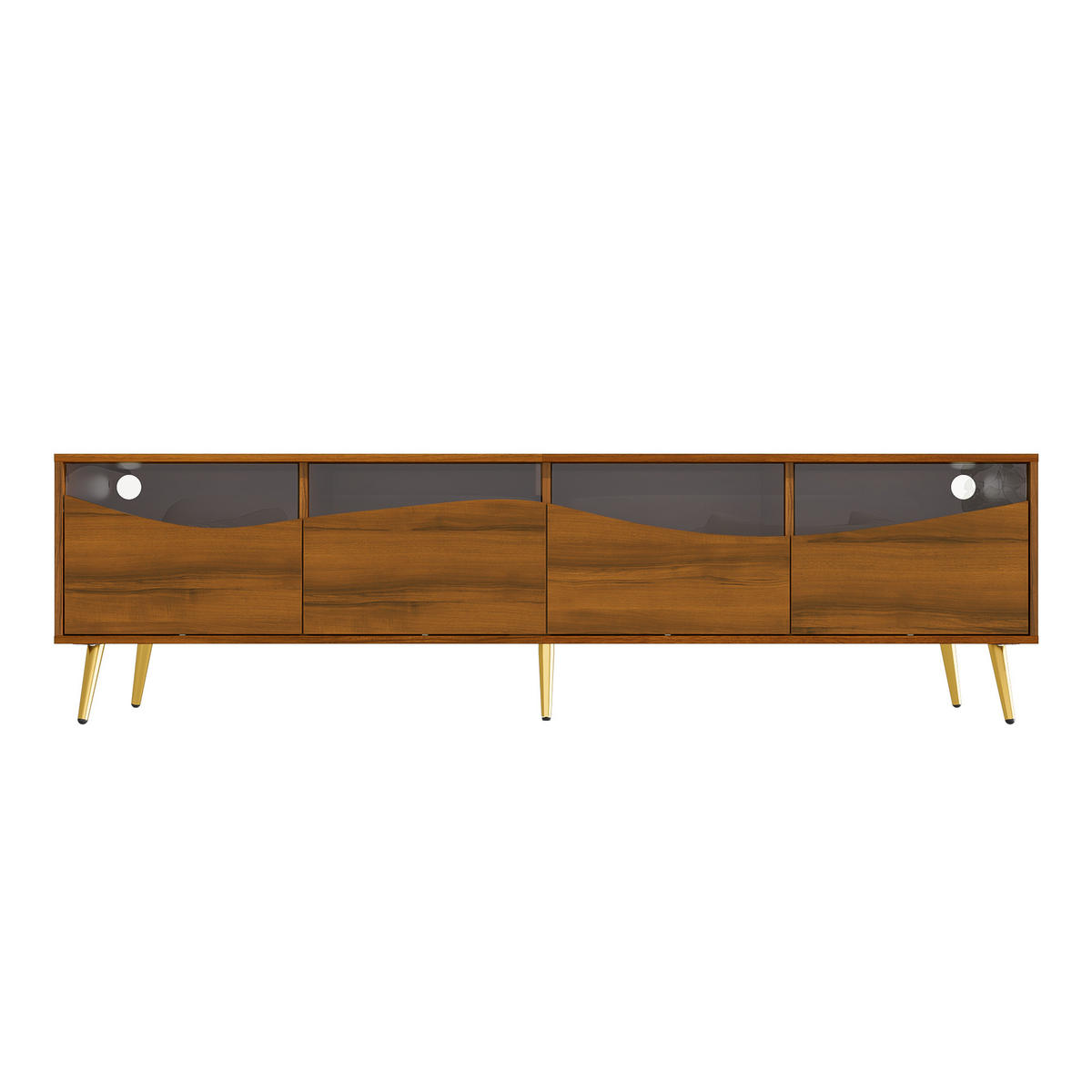 TV-SCHRANK 180 cm Mit LED-Beleuchtung, Glasfront, goldenen Metallfüßen Walnussfarben, Stauraum für Wohnzimmer - Braun, Holzwerkstoff (180/50/40cm) - Urban Meuble