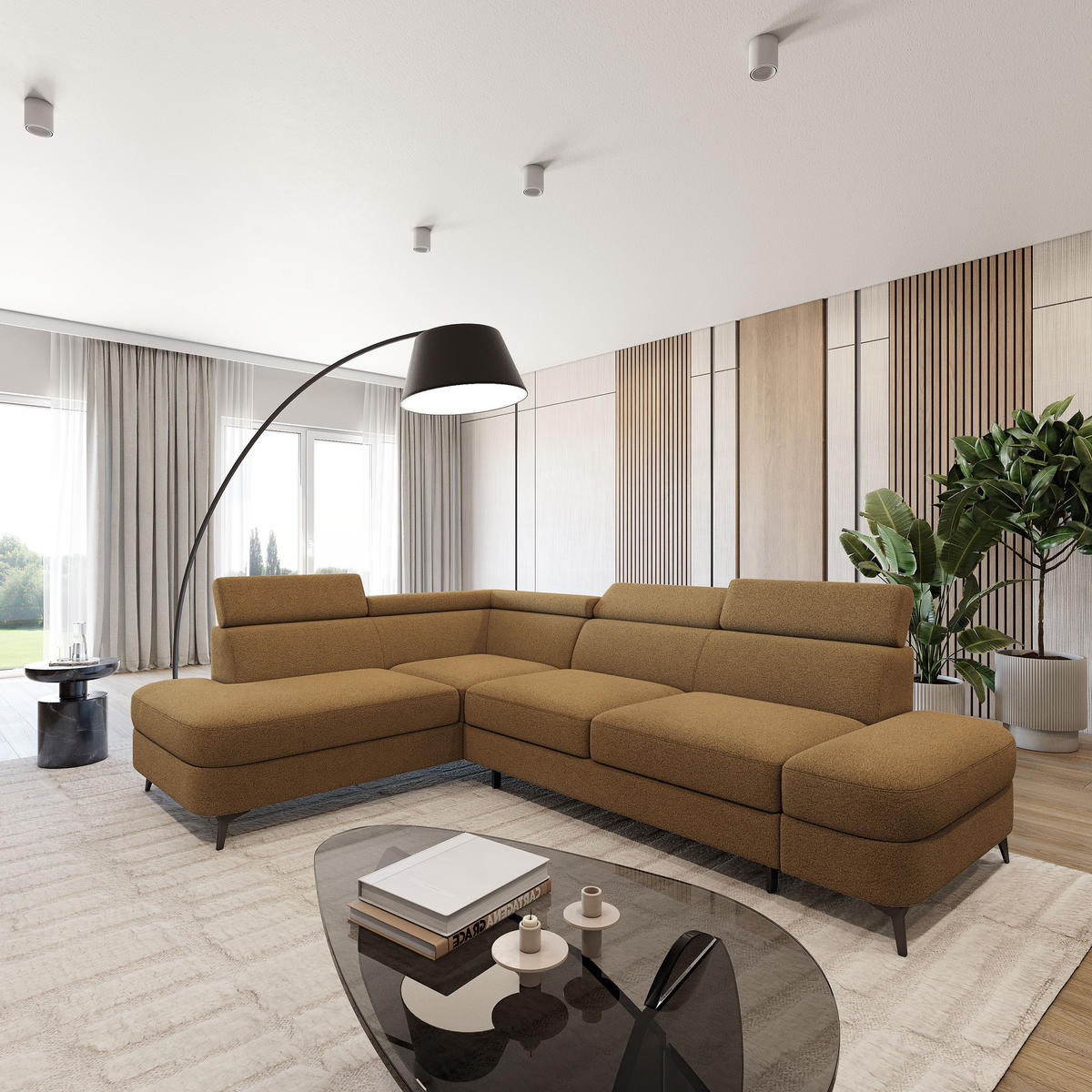 ECKSOFA AVISE Q L-S Orange Boucle-Stoff mit Schlaffunktion - Orange, Holzwerkstoff/Textil (268/195cm) - MASSENO