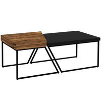 COUCHTISCH 2er Set Beistelltisch mit Stahlrahmen, Geometrischem Industriedesign - Schwarz, Holzwerkstoff/Metall (80/60/42cm) - HOMCOM