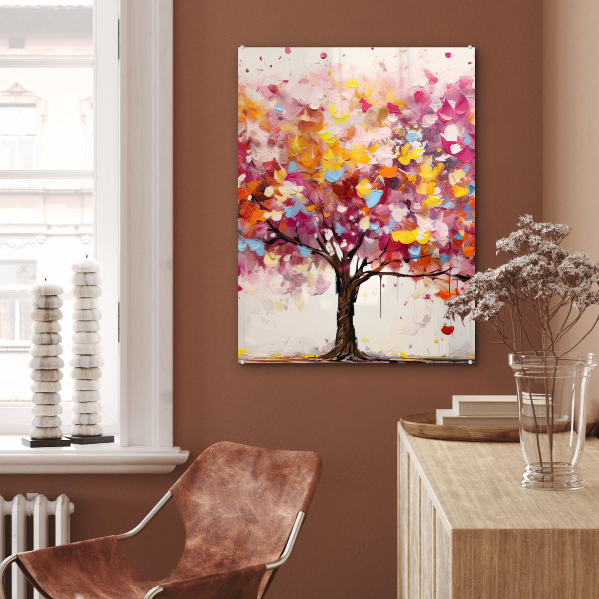 OBRAZ NA AKRYLOVOM SKLE Akvarel - Strom - Umenie - Abstraktné 60x80 cm - viacfarebná, sklo (60/80cm) - MuchoWow