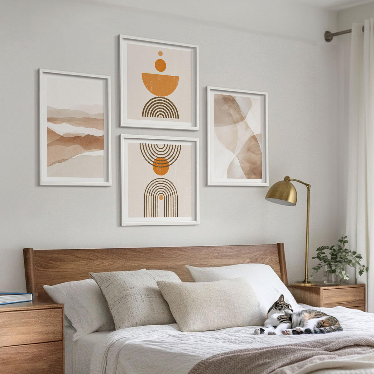 BILDER SET 4er Set - 50x50 cm & 40x60 cm Weißer Rahmen - Strukturen schattieren Minimalismus - Weiß, Kunststoff (50/50cm) - TULUP