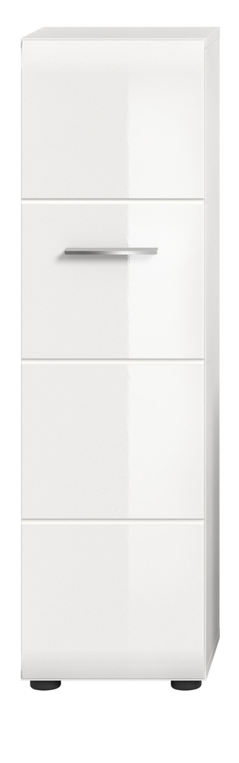 BADOMMODE weiß Hochglanz 30 x 106 cm, Badezimmer Schrank hängend oder stehend - Weiß Hochglanz/Silberfarben, Holzwerkstoff/Kunststoff (30/106/30cm) - Inn.Furn