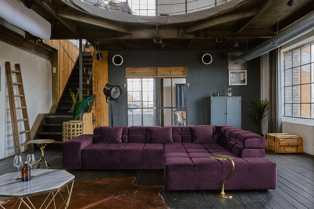 ECKSOFA MIT MOTORISCHEM SITZVORZUG NEVADA Violett Velvet - Violett/Schwarz, Textil (319/215cm) - KAWOLA
