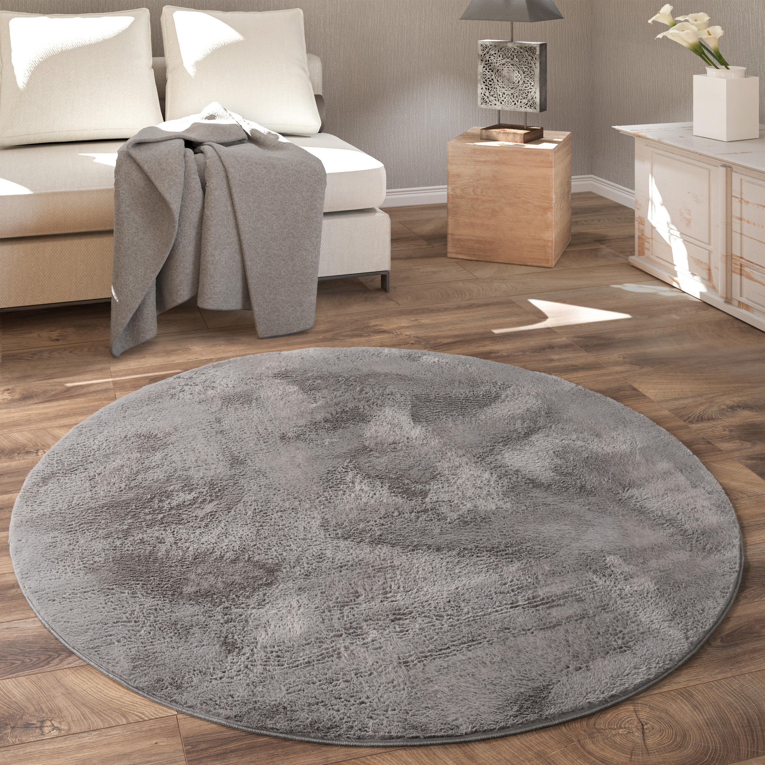 HOCHFLORTEPPICH 100/100 cm Soft 380 - Anthrazit, Textil (100/100cm) - Paco Home